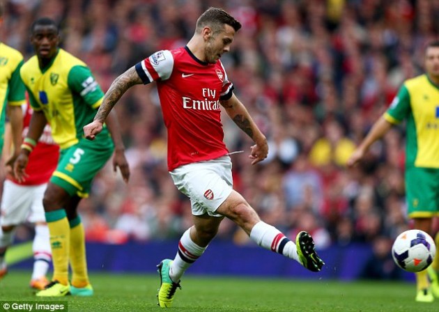 Jack Wilshire scoring his goal of the month recently for Arsenal